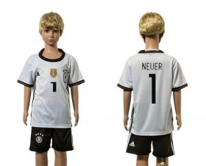Germany #1 Neuer White Home Kid Soccer Country Jersey
