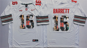 Ohio State Buckeyes #16 J.T. Barrett White With Silver Logo Portrait Number College Jersey