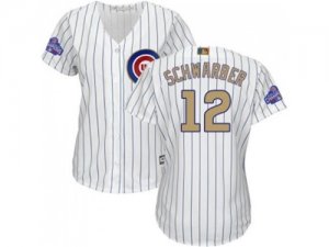 Womens Chicago Cubs #12 Kyle Schwarber White(Blue Strip) 2017 Gold Program Cool Base Stitched MLB Jersey