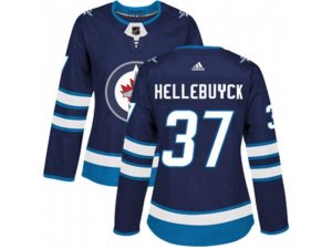 Women Adidas Winnipeg Jets #37 Connor Hellebuyck Navy Blue Home Authentic Stitched NHL Jersey