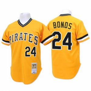 Men\'s Mitchell and Ness Pittsburgh Pirates #24 Barry Bonds Replica Gold Throwback MLB Jersey