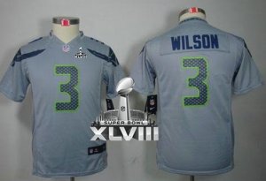 Nike Seattle Seahawks #3 Russell Wilson Grey Alternate Super Bowl XLVIII Youth NFL Jersey