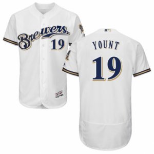Men\'s Majestic Milwaukee Brewers #19 Robin Yount White Royal Flexbase Authentic Collection MLB Jersey