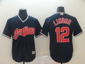 Indians #12 Francisco Lindor Navy Cool Base Jersey