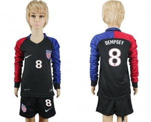 USA #8 Dempsey Away Long Sleeves Kid Soccer Country Jersey