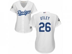 Women Majestic Los Angeles Dodgers #26 Chase Utley Replica White Home 2017 World Series Bound Cool Base MLB Jersey