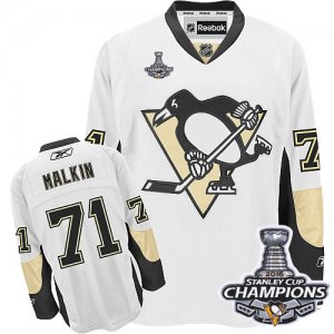 Mens Reebok Pittsburgh Penguins #71 Evgeni Malkin Premier White Away 2016 Stanley Cup Champions NHL Jersey