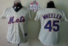 Women New York Mets #45 Zack Wheeler Cream(Blue Strip) W 2015 World Series Patch Fashion Stitched MLB Jersey