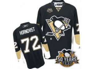 Men\'s Reebok Pittsburgh Penguins #72 Patric Hornqvist Authentic Black Home 50th Anniversary Patch NHL Jersey