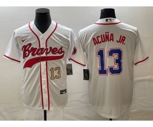 Men\'s Atlanta Braves #13 Ronald Acuna Jr Number White Cool Base Stitched Baseball Jersey