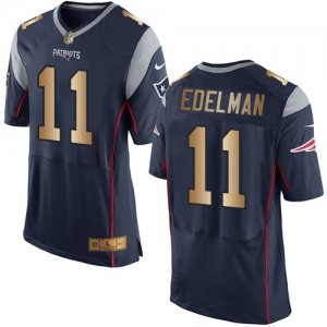 Nike New England Patriots #11 Julian Edelman Navy Blue Team Color Mens Stitched NFL New Elite Gold Jersey