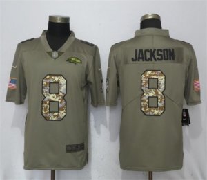 Nike Ravens #8 Lamar Jackson Olive Camo Salute to Service Limted Jersey