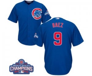 Youth Majestic Chicago Cubs #9 Javier Baez Authentic Royal Blue Alternate 2016 World Series Champions Cool Base MLB Jersey