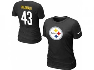 Women Nike Pittsburgh Steelers #43 Troy Polamalu Name & Number T-Shirt Black