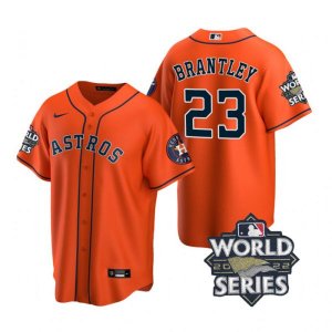 Astros# 23 Michael Brantley Orange Nike 2022 World Series Cool Base Jersey