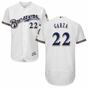 Men\'s Majestic Milwaukee Brewers #22 Matt Garza White Royal Flexbase Authentic Collection MLB Jersey