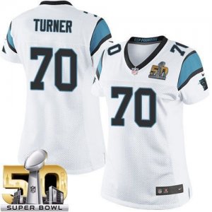 Women Nike Panthers #70 Trai Turner White Super Bowl 50 Stitched Jersey