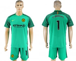 2017-18 Manchester City 1 C.BRAVO Green Goalkeeper Soccer Jersey