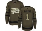 Adidas Philadelphia Flyers #1 Bernie Parent Green Salute to Service Stitched NHL Jersey