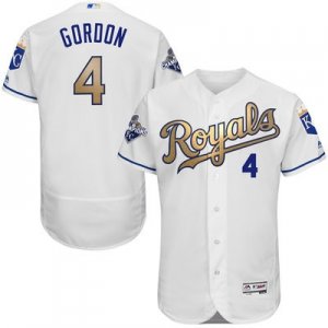 Men Kansas City Royals #4 Alex Gordon White World Series Champions Gold Program FlexBase MLB Jersey