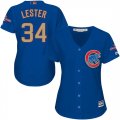 Chicago Cubs # 34 Jon Lester Blue Women World Series Champions Gold Program Cool Base Jersey