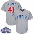 Youth Majestic Chicago Cubs #41 John Lackey Authentic Grey Road 2016 World Series Champions Cool Base MLB Jersey