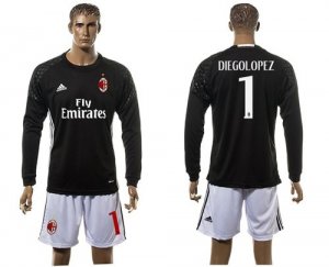 AC Milan #1 Diegolopez Black Goalkeeper Long Sleeves Soccer Club Jersey