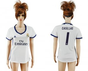 Womens Real Madrid #1 Casillas Home Soccer Club Jersey