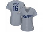 Women Majestic Los Angeles Dodgers #16 Andre Ethier Replica Grey Road 2017 World Series Bound Cool Base MLB Jersey