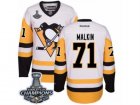 Mens Reebok Pittsburgh Penguins #71 Evgeni Malkin Premier White Away 2017 Stanley Cup Champions NHL Jersey