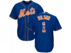 Mens Majestic New York Mets #1 Mookie Wilson Authentic Royal Blue Team Logo Fashion Cool Base MLB Jersey