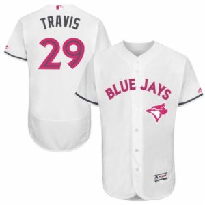 Mens Majestic Toronto Blue Jays #29 Devon Travis Authentic White 2016 Mothers Day Fashion Flex Base MLB Jersey