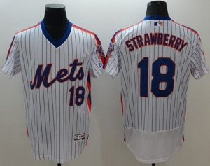 New York Mets #18 Darryl Strawberry White(Blue Strip) Flexbase Authentic Collection Alternate Stitched Baseball Jersey