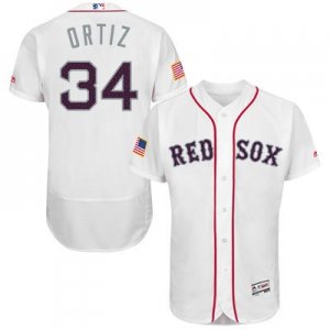 Mens Boston Red Sox #34 David Ortiz White Stitched 2016 Fashion Stars & Stripes Flex Base Baseball Jersey