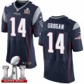 Mens Nike New England Patriots #14 Steve Grogan Elite Navy Blue Team Color Super Bowl LI 51 NFL Jersey