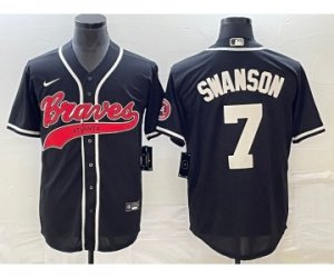 Men\'s Atlanta Braves #7 Dansby Swanson Black Cool Base Stitched Baseball Jersey1