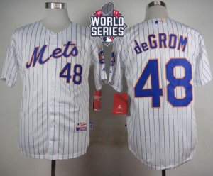 New York Mets #48 Jacob DeGrom White(Blue Strip) Home Cool Base W 2015 World Series Patch Stitched MLB Jersey