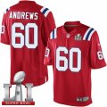 Youth Nike New England Patriots #60 David Andrews Elite Red Alternate Super Bowl LI 51 NFL Jersey