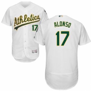 Men\'s Majestic Oakland Athletics #17 Yonder Alonso White Flexbase Authentic Collection MLB Jersey
