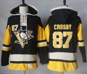 Mens Pittsburgh Penguins #87 Sidney Crosby Black Alternate Sawyer Hooded Sweatshirt Stitched NHL Jersey