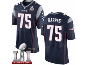 Mens Nike New England Patriots #75 Ted Karras Elite Navy Blue Team Color Super Bowl LI 51 NFL Jersey