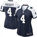 Womens Nike Dallas Cowboys #4 Dak Prescott Navy Blue Thanksgiving Throwback Stitched NFL Elite Jersey