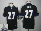 2013 Super Bowl XLVII Youth NEW NFL Baltimore Ravens 27 Ray Rice Black Jerseys(Youth Limited)