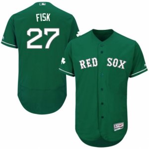 Men\'s Majestic Boston Red Sox #27 Carlton Fisk Green Celtic Flexbase Authentic Collection MLB Jersey