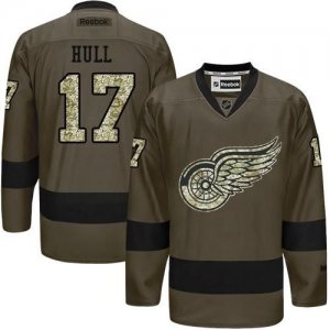 Detroit Red Wings #17 Brett Hull Green Salute to Service Stitched NHL Jersey