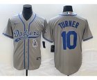 Men's Los Angeles Dodgers #10 Justin Turner Grey Cool Base Stitched Baseball Jersey
