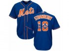 Mens Majestic New York Mets #18 Darryl Strawberry Authentic Royal Blue Team Logo Fashion Cool Base MLB Jersey