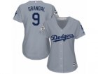 Women Majestic Los Angeles Dodgers #9 Yasmani Grandal Replica Grey Road 2017 World Series Bound Cool Base MLB Jersey