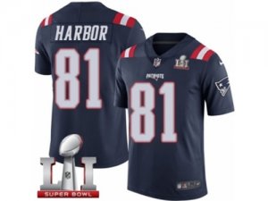 Mens Nike New England Patriots #81 Clay Harbor Limited Navy Blue Rush Super Bowl LI 51 NFL Jersey