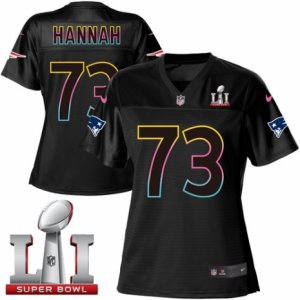 Womens Nike New England Patriots #73 John Hannah Game Black Fashion Super Bowl LI 51 NFL Jersey